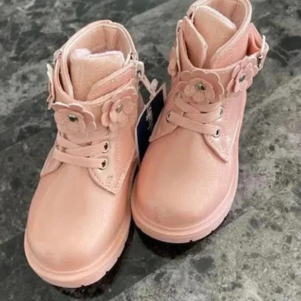 Tahari Toddler Girls Boots – Light Pink Floral Strap –Zip Up side Size 5